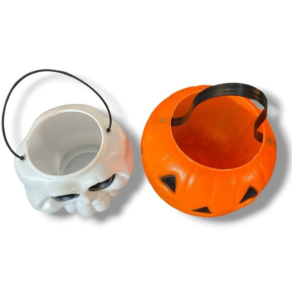 Vtg Halloween Candy Pails Empire Pumpkin Jack O Lantern Skull Blow Mold Buckets - Picture 2 of 6